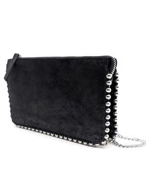 Zara Suede Crossbody in Black with Silver Studs & Chain